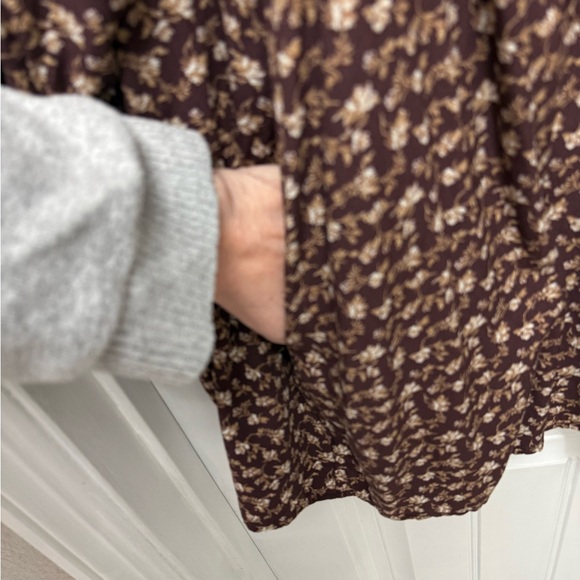 Melrose and Market Puff Sleeve Babydoll  dress Brown Floral Pockets Sz XXL - Picture 7 of 11